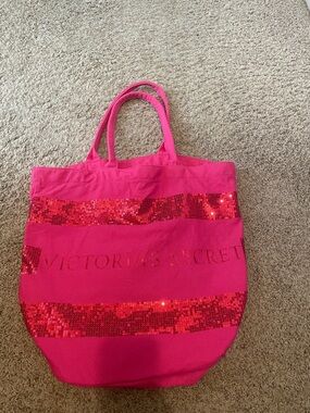 Victoria's Secret Hot Pink Sequin Stripe Tote